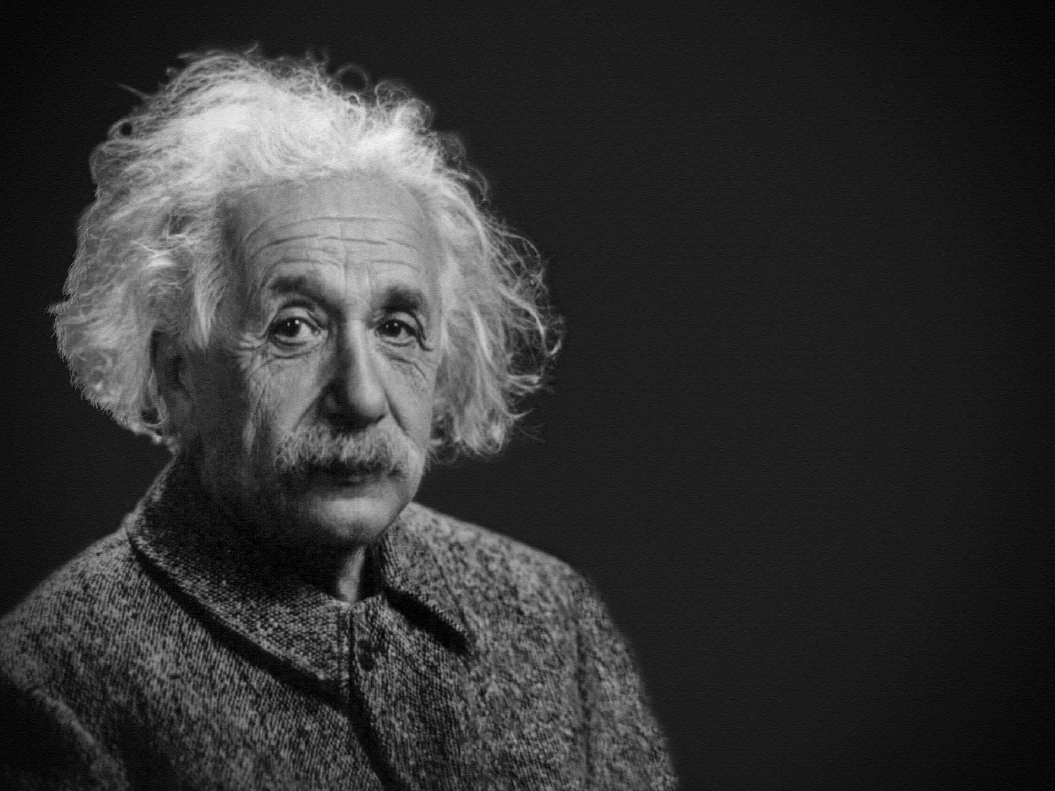 Black and white portrait of Albert Einstein