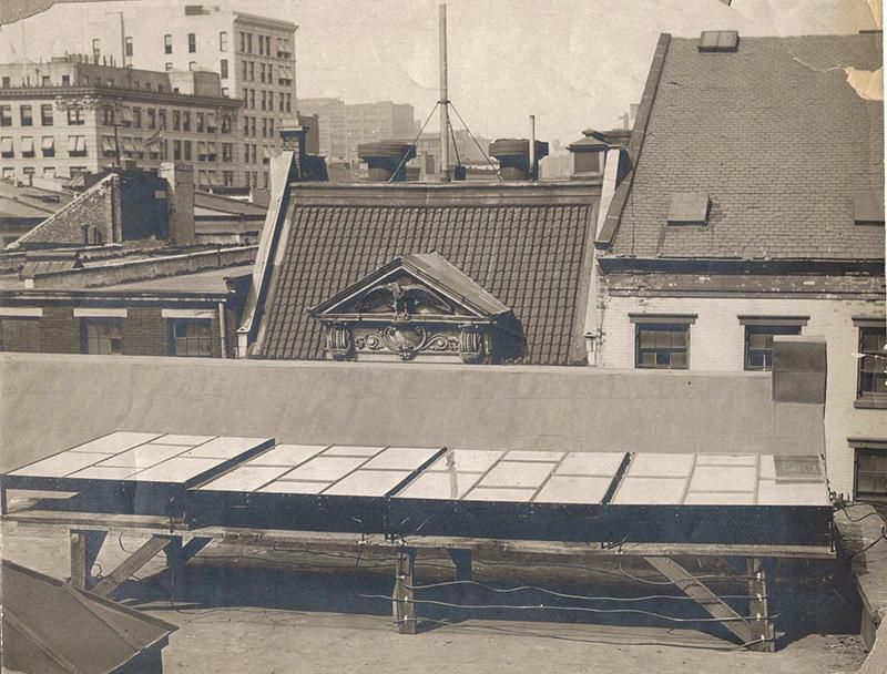 Photo of the very first solar cell created by American inventor Charles Fritts