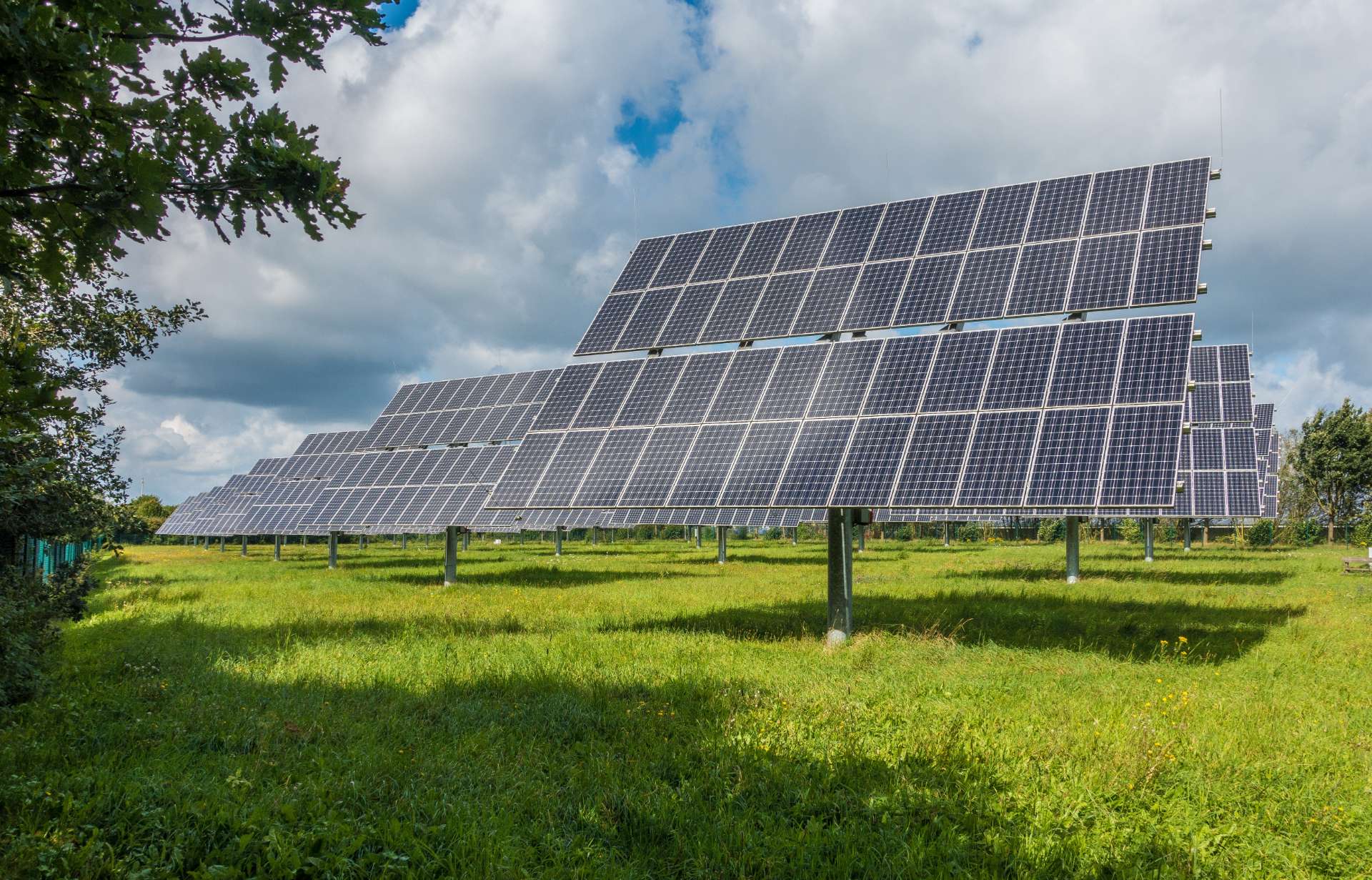 Photovoltaic solar panels in a field