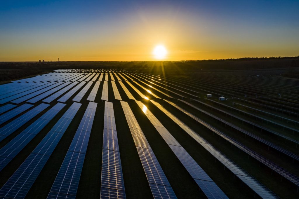 Solar panels at dusk