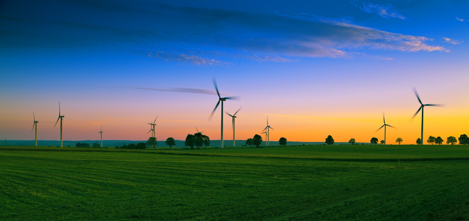 Wind farm at sunset